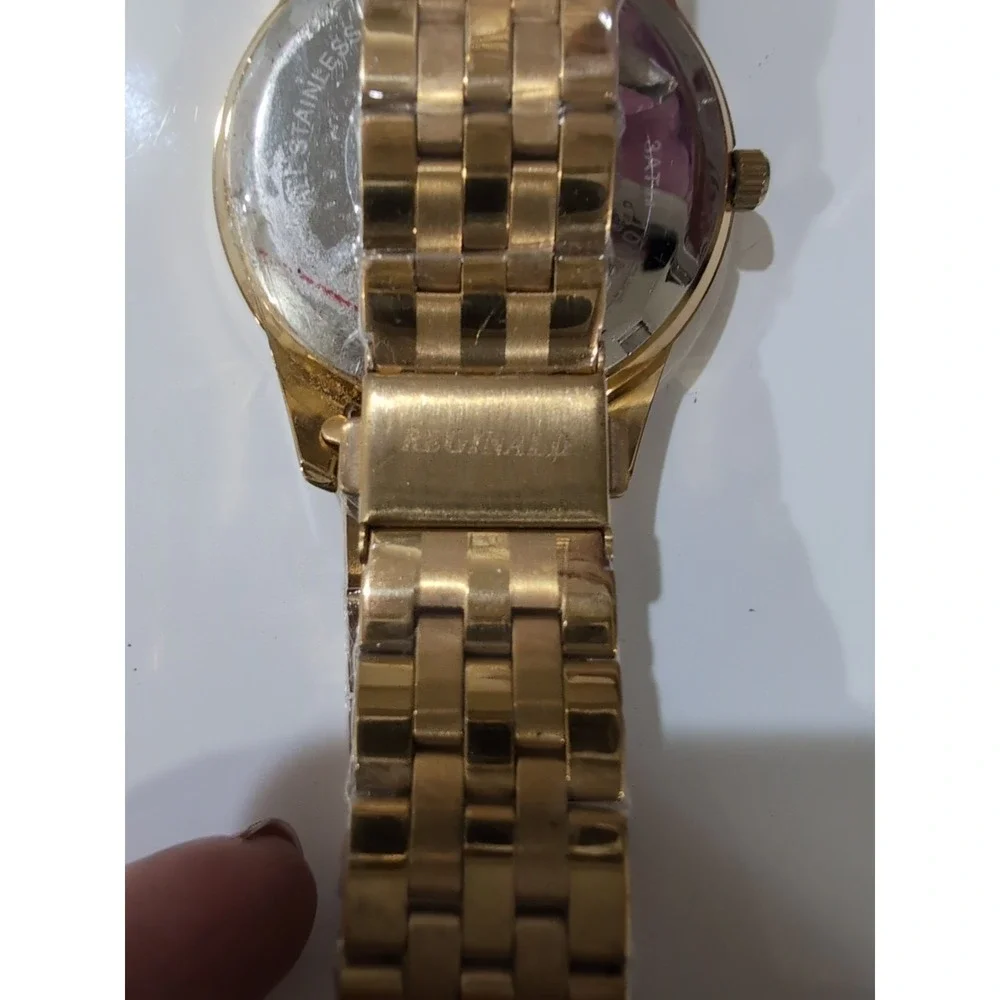 Reginald Mens Wrist‎ Watch Gold White Analog Quartz Needs Battery